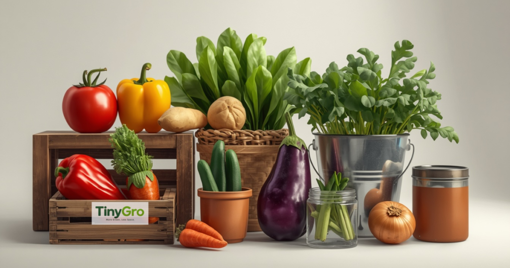 This pictures shows which vegetables can grow in container